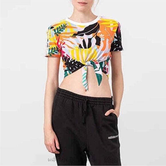 adidas Tops - Rare Adidas Originals Tropicalage Tie Front Crop Tee Multicolor M Y2K Streetwear